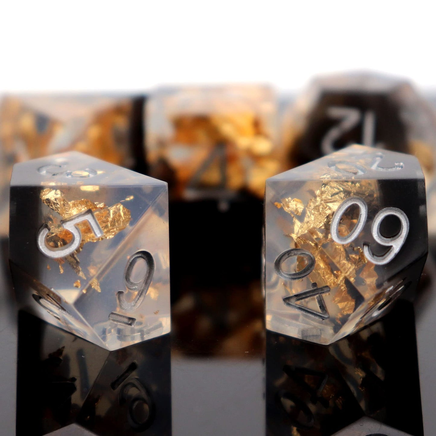 Haxtec DND Dice Set Black Sharp Edge Resin Dice Gold Flakes with Dice Case Black White Gold D&D Dice for RPG Role Playing Games Dungeons and Dragons Gift War Series
