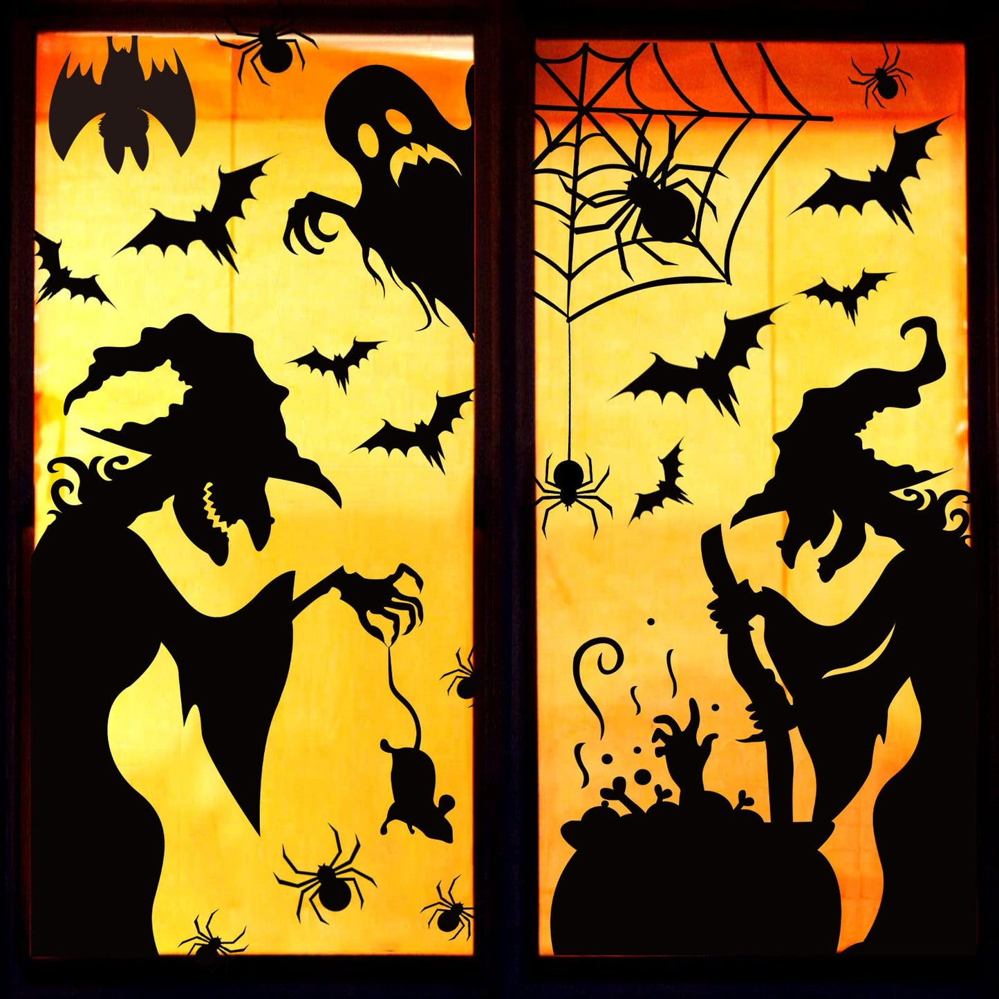 Large Halloween Window Clings Decorations - Silhouette Decorations With Scary Witch Stickers for Windows