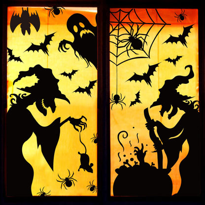 Large Halloween Window Clings Decorations - Silhouette Decorations With Scary Witch Stickers for Windows