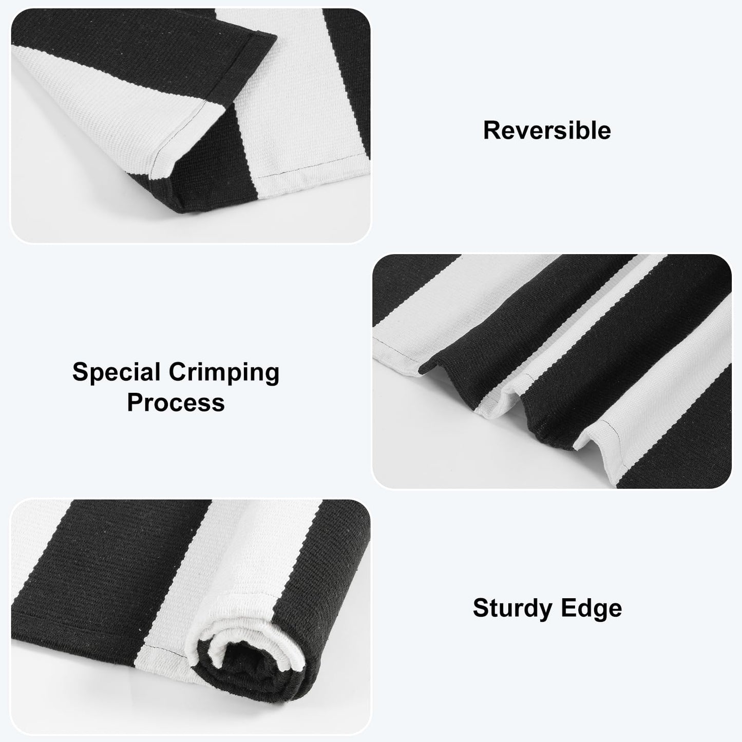 Collive Black and White Outdoor Striped Rug 24"x 51", Cotton Woven Fall Front Porch Rug Decor, Washable Farmhouse Layered Welcome Mat Outdoor for Kitchen Entryway Entrance Halloween