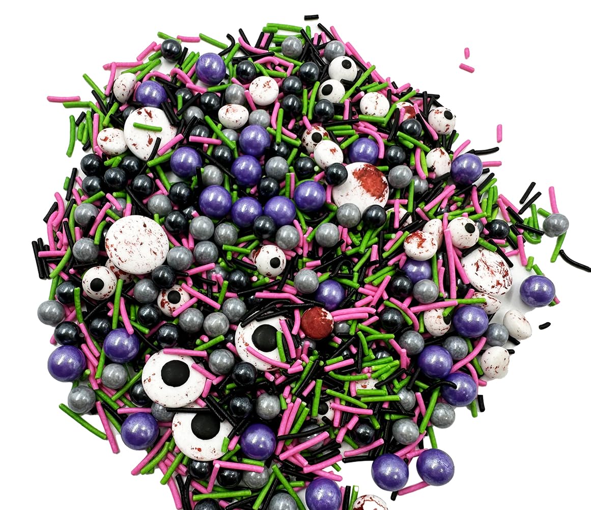 Halloween Sprinkles Pearl Sugar Eyeball Candy 120g/ 4.2oz Baking Edible Cake Decorations Cupcake Toppers Cookie Decorating Ice Cream Toppings Celebrations Shaker Jar Wedding Shower Party Chirstmas Supplies (Eyeball purple pink green candy)