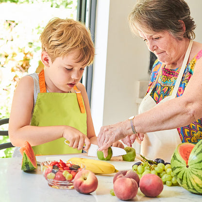 50PCS Kids Kitchen Cooking Set - Crocodile Wooden Kid Safe Knife Cutting Board Apron Gloves Fruit Vegetable Crinkle Cutters Peeler Serrated Edges Plastic Toddlers Knives, Kids Knifes for Real Cooking