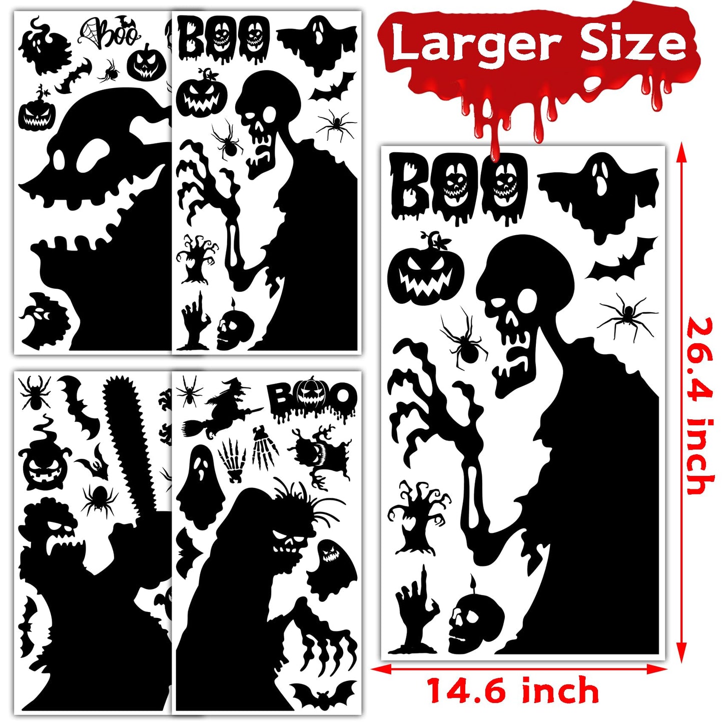 Joy Bang Halloween Window Clings Decor for Halloween Decorations, Large Scary Window Silhouette Stickers Decals Spooky Monster Zombie Clings for Party Decorations Indoor
