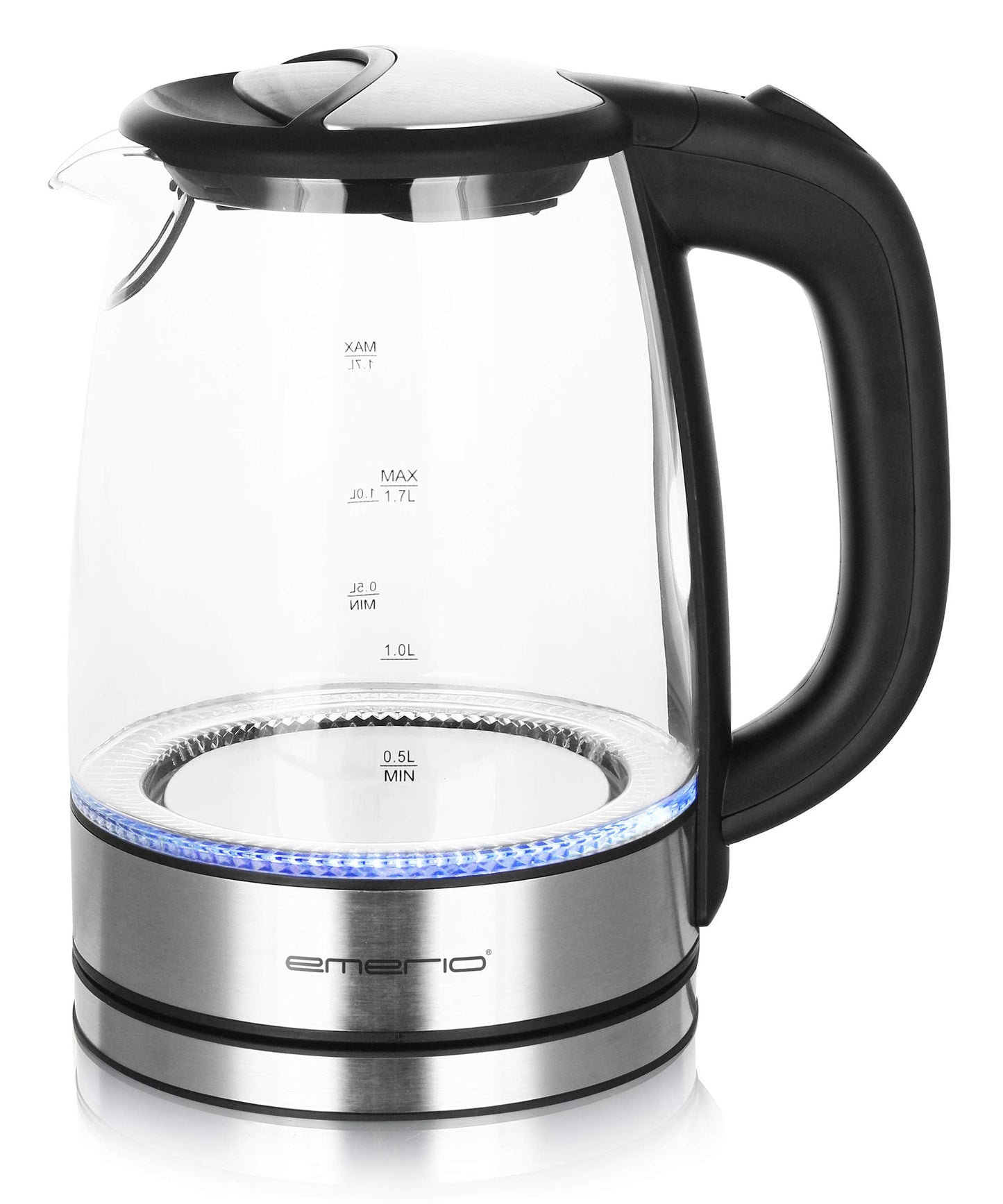 EMERIO Glass Kettle with 1.7 Litre Volume | 2200 Watt | Blue LED Interior Lighting | 360° Base | Winner Price/Performance Home & Garden Test | Best Borosilicate Glass | BPA Free | WK-119988.7