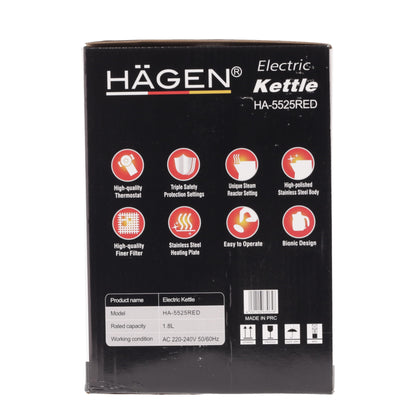 Hagen - Stainless Steel Electric Wireless Kettle 1.8L Hagen HA5525-RED Red
