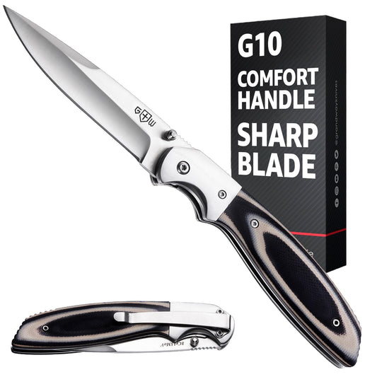 Grand Way Pocket Knife with G10 Handle & 8Cr13MoV Steel Blade – Folding Knives with Pocket Clip for Men Women – Best EDC Work Camping Hiking Hunting Knives – Birthday Christmas Gifts for Men 04003