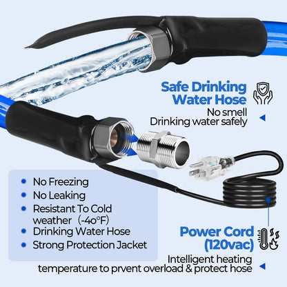 HOHOMETIC 30FT Heated Drinking Water Hose - RV Accessory, Heavy-Duty -45F Antifreeze