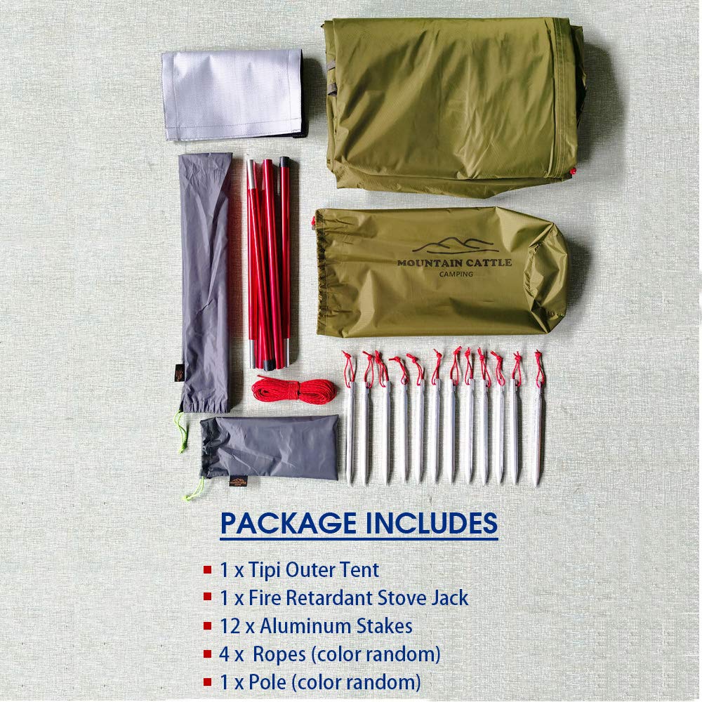 4 Persons 5lb Lightweight Tipi Hot Tents with Stove Jack, 7'3" Standing Room, Teepee Tent for Hunting Family Team Backpacking Camping Hiking (Olive Drab)