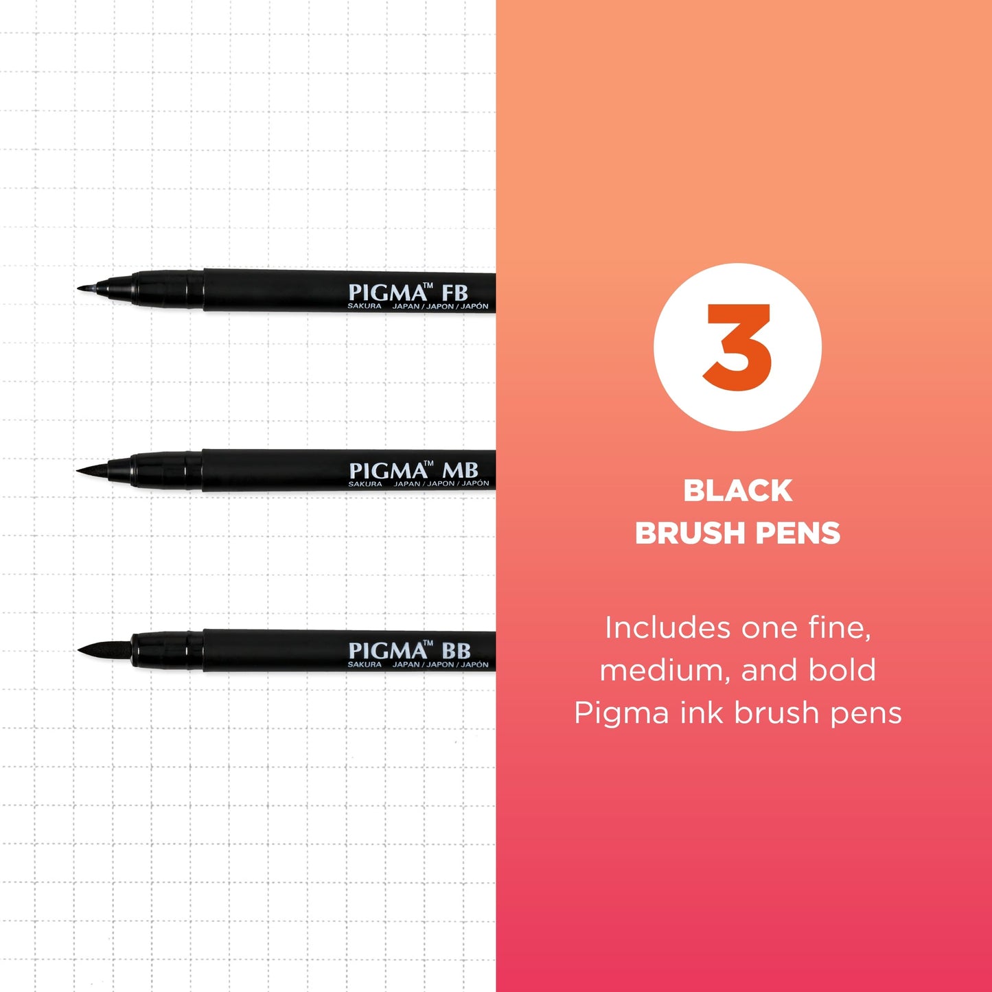 SAKURA Pigma Professional Brush Pens - Archival Black Ink Pens - Pens for Lettering, Modern Calligraphy, or Drawing - Brush Nibs - 3 Pack