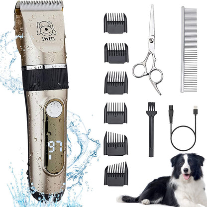IWEEL Dog Clippers, 2-Speed Professional Rechargeable Cordless Cat Shaver and Low Noise Water Proof Electric Dog Trimmer Pet Grooming Kit Animal Hair Clippers Tool with Scissors Combs