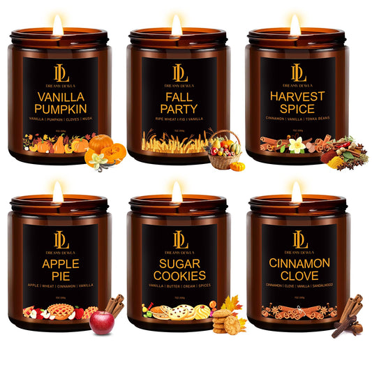 Fall Candle Set, Fall Scented Candles for Home, 6 Pack Soy Candle Set, Autumn Gifts for Women Men, Autumn Scents of Vanilla Pumpkin/Cinnamon Clove/Apple Pie/Harvest Spice/Sugar Cookies/Fall Party
