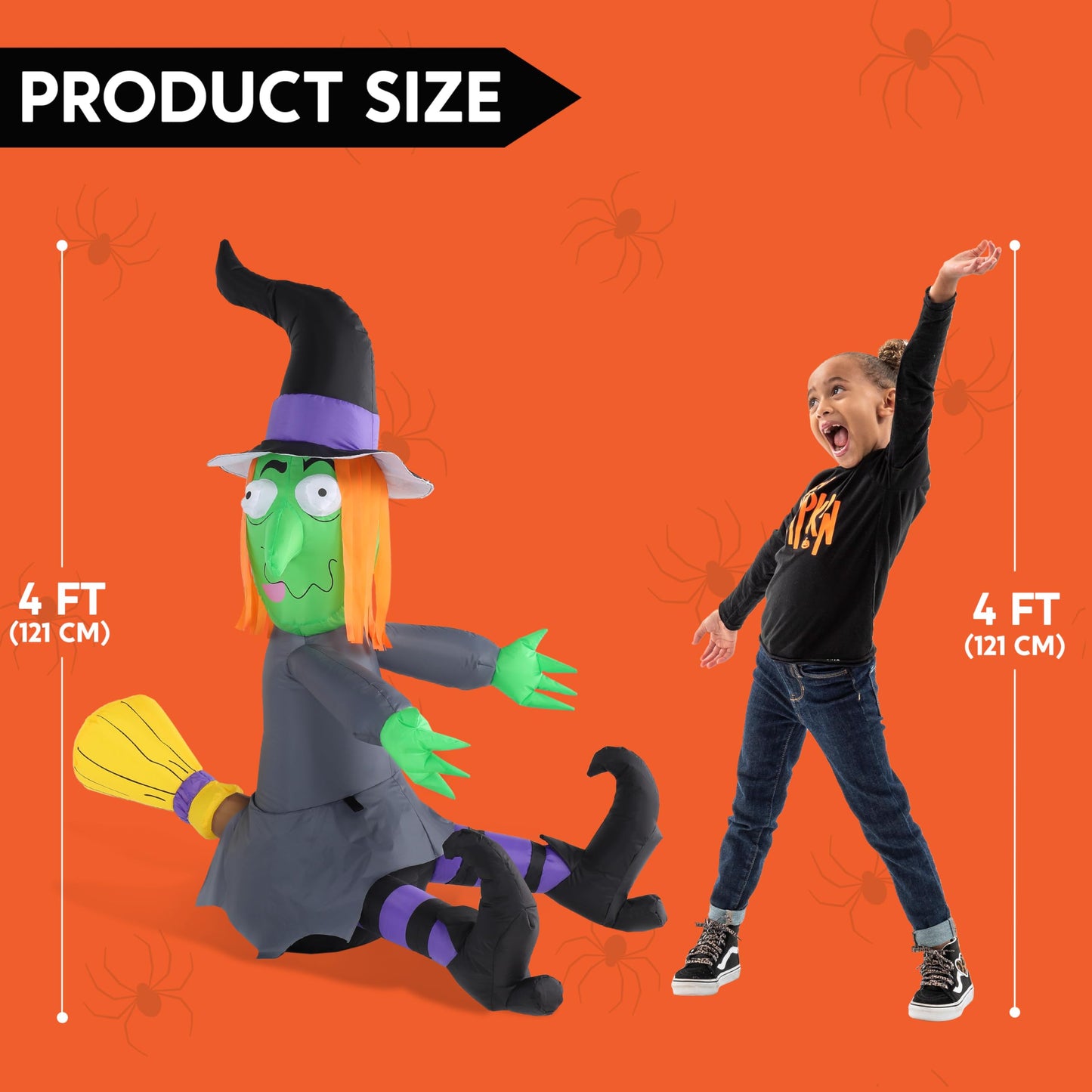 Joiedomi 4FT Halloween Inflatable Witch with Build-in LED Lights - Outdoor Blow Up Decor for Yard, Trees & Parties | Witch Decorations, Waterproof Halloween Inflatables Outdoor, Blow Up Yard Decor