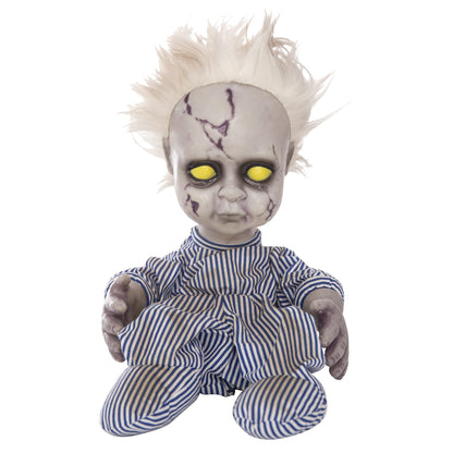 EVAPLUS 11inch Halloween Haunted House Crying Baby Terror Decoration Toy, Animatronic Roaming Creepy Doll Halloween Decoration,Haunted Sound Activated Holiday Prop with Battery Operated Control