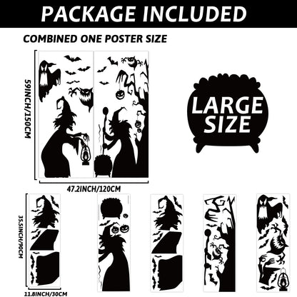 Large Halloween Window Decorations -Witch Clings, Scary Silhouette Poster Decals, Horror Stickers for Party Supplies - PVC Mirror Glass Window Stickers