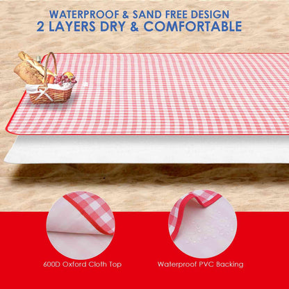 GIVERARE Picnic Beach Blanket Extra Large, XL Sandproof Waterproof Outdoor Camping Blankets 80x60in, Sand Free Oversized Mat, Quick Drying Portable Mats for Travel, Hiking, Music Festival, Lawn-Red