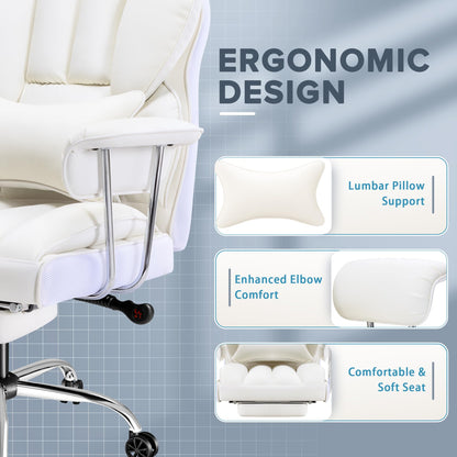 Furmax Big and Tall Office Chair, High Back Leather Gaming Chair with Footrest, Reclining Ergonomic Executive Chair with Lumbar Support for Heavy People 400lbs Home Office Desk Chairs (White)