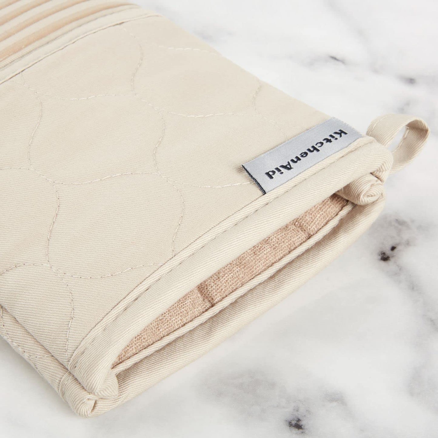 KITCHENAID Quilted Cotton Terry Cloth Oven Mitt, Pot Holder, Kitchen Towel 4-Pack Set, Heat Resistant, Silicone Grip, 16"x26", 7"x13" & 7"x10", Milkshake