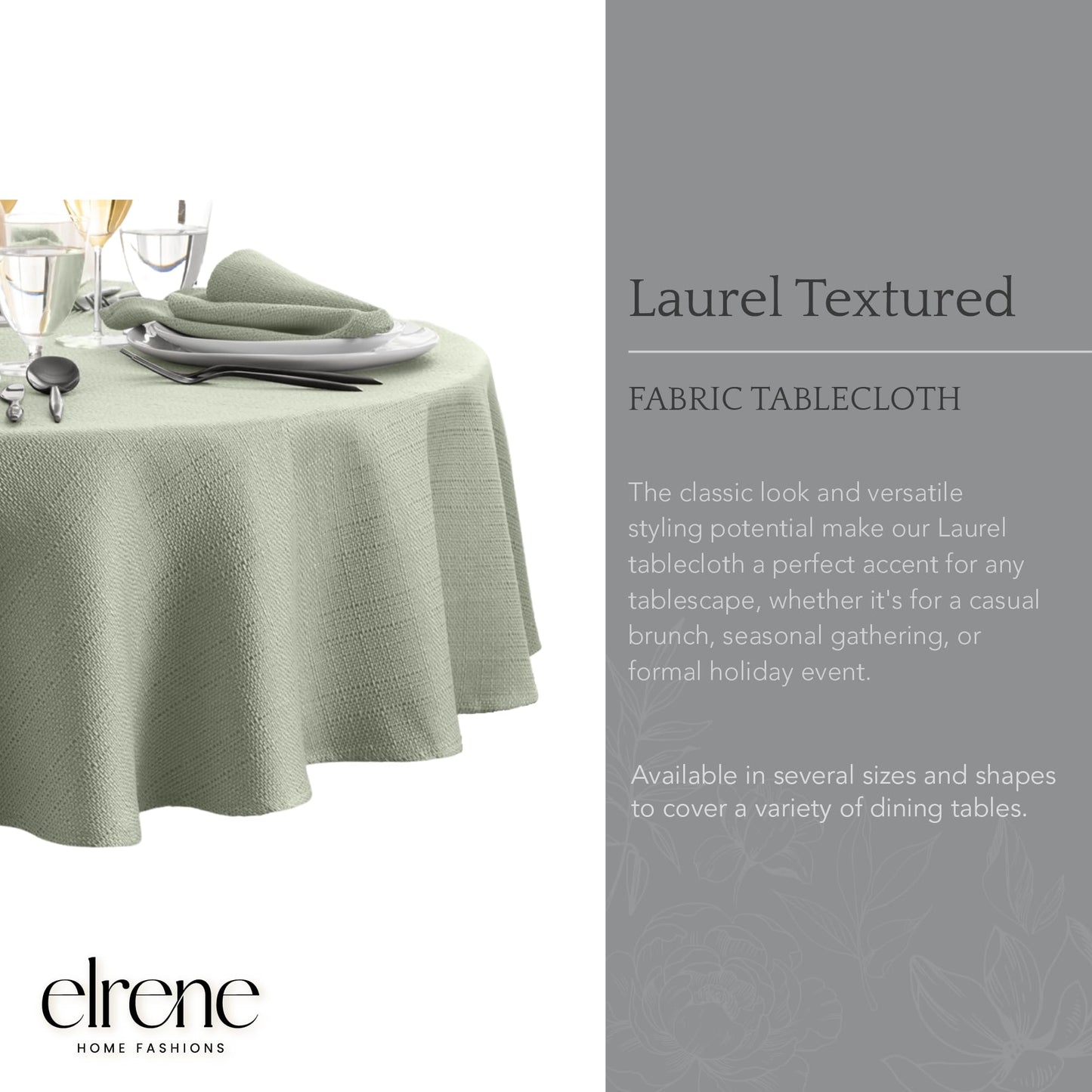Elrene Home Fashions Laurel Solid Texture Water and Stain Resistant Tablecloth, 70" Round, Sage