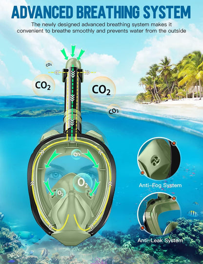 Full Face Snorkel Mask Adults,Dry-Top Snorkeling Gear with Camera Mount,Foldable 180-Degree Panoramic Scuba Mask for Snorkeling Diving Swimming Travel,Snorkel Mask Anti-Fog & Anti-Leak
