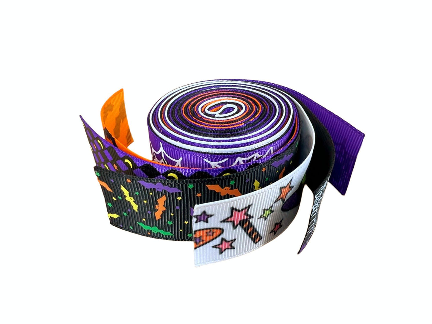 Halloween Bats Spiders Web Multicolor Printed 1 Inch Grosgrain Ribbon - 6 Yards (6 X 1 Yards)/Roll,
