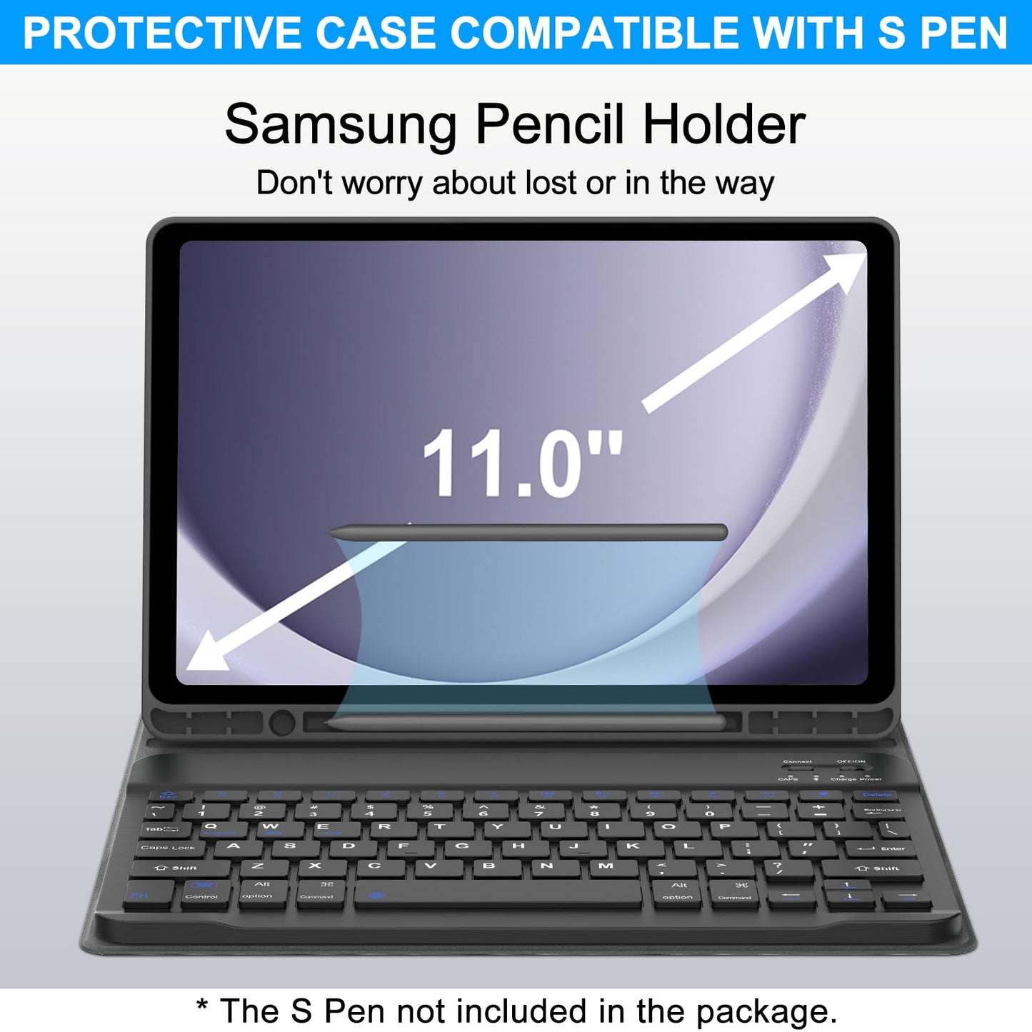 Keyboard Case for Samsung Galaxy Tab A9+ Tablet 11”, Dechatable Keyboard Bluetooth, Smart Cover Galaxy A9 Plus Tablet Case with Keyboard, Leather Folio Case for Tab A9 Plus with Pencil Holder, Black