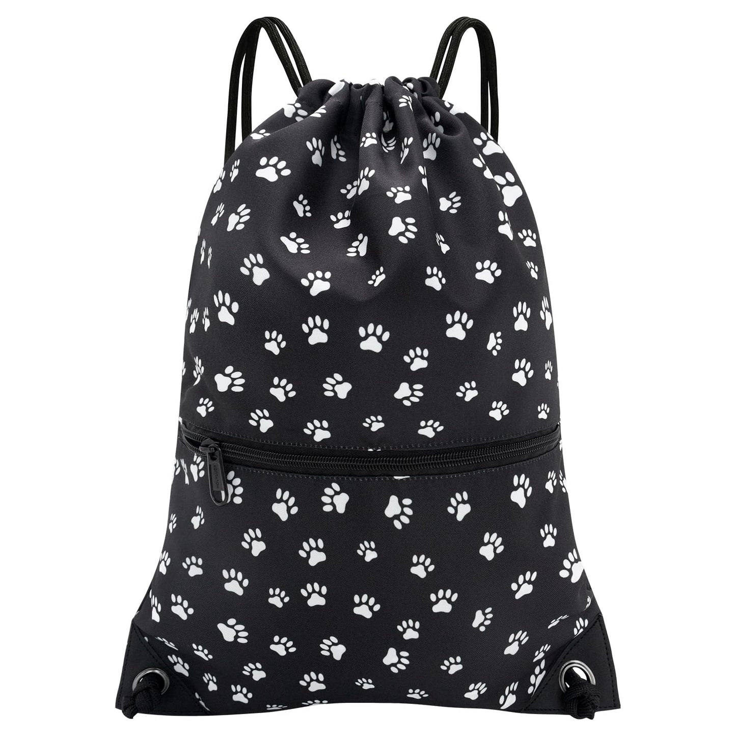 HOLYLUCK Drawstring Backpack Bag Sport Gym Sackpack (Black background white Dog Paw Prin)
