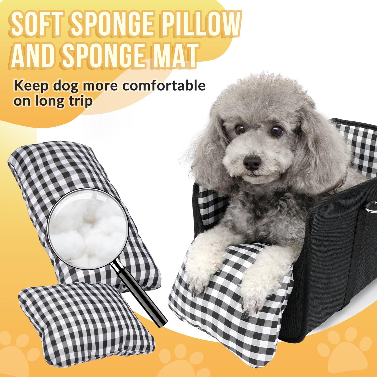 SlowTon Console Dog Car Seat - Portable Dogs Armrest Booster Seat for Small Dog, Anti-Collapse Pet Car Seat with Soft Cushion Safety Belt, Support Pet Up to 11lbs (Black)