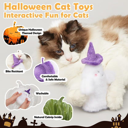 Kimee Halloween Catnip Toys, Flapping Ghost Catnip Toy, Interactive Kitten Exercise Toys for All Cat Breeds Play Alone, Never Boredom