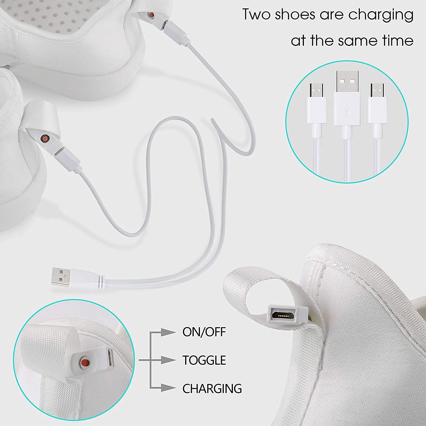 LED Fiber Optic Shoes Light Up Sneakers for Women Men Luminous Trainers Flashing Sneakers for Festivals, Christmas, Halloween, New Year Party with USB Charging, White 41