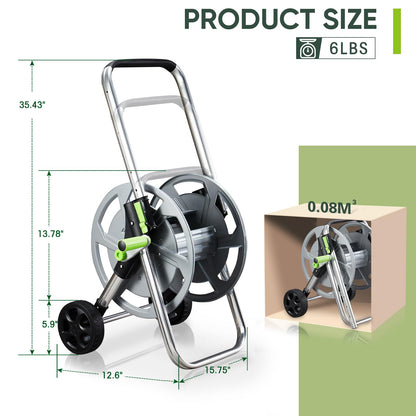 Garden Hose Reel Cart, Holds 75-150 Feet of 5/8-Inch Hose, Portable Hose Reel Cart With Wheels,Adjustable Handrail, Quick Hose Connector