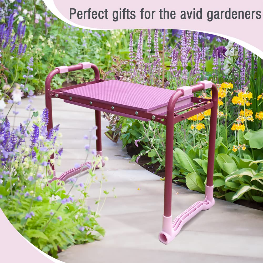 Colwelt Garden Kneeler Upgraded, Gardening Kneelers Stool with Rugged & Sturdy Steel Frame, Garden Seat and Kneeler Bench with Tool Pouch, EVA Foam Pad Protects Your Knees(Purple)