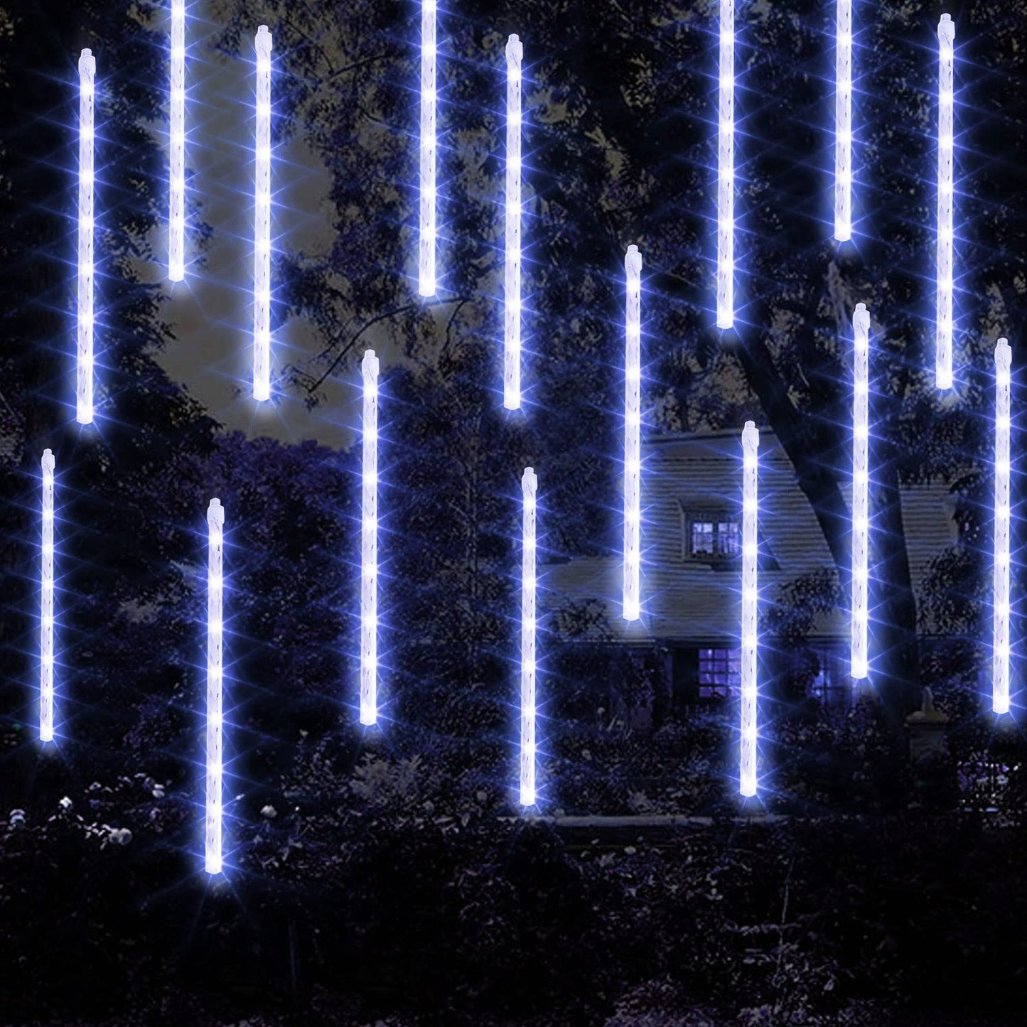 FUNPENY Meteor Shower Rain Lights, 288 LED Icicle Snow Falling Christmas Lights, Xmas Tree Holiday Decoration, White