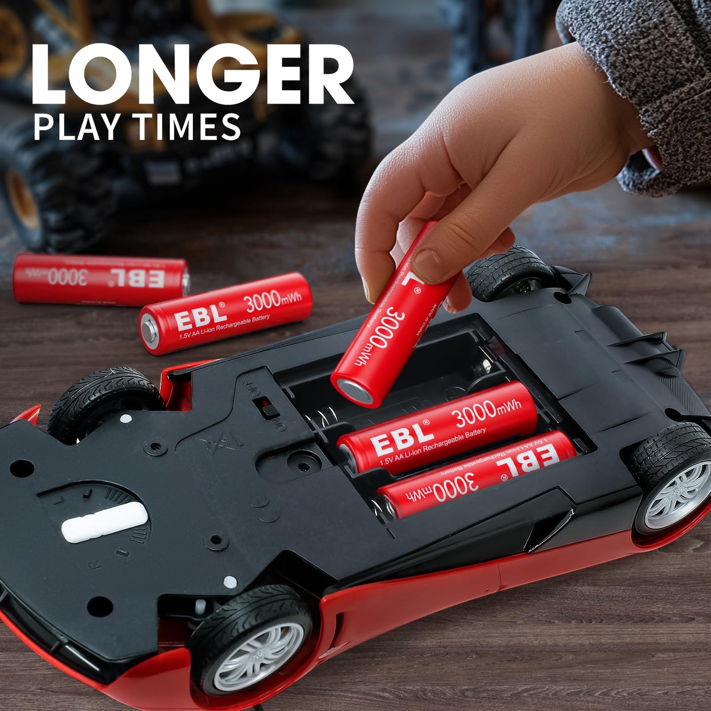 EBL 8 Pack Rechargeable Lithium AA Batteries, 1.5V 3000mWh Double a Batteries Long Lasting AA Li-ion Battery (8AA with Charger)