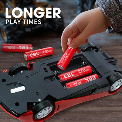 EBL 8 Pack Rechargeable Lithium AA Batteries, 1.5V 3000mWh Double a Batteries Long Lasting AA Li-ion Battery (8AA with Charger)