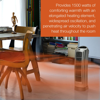 Lasko Portable Oscillating Ceramic Space Heater Tower with Digital Display, Remote Control, 2 Heat Settings and 8 Hour Timer, Gray