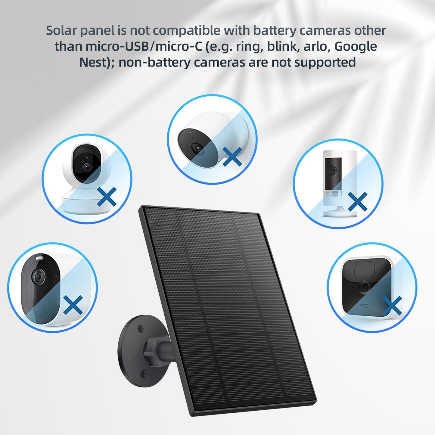 2PC 5W Solar Panel for Security Camera, Solar Panel with Micro USB & USB-C Port for DC 5V Outdoor Rechargeable Battery Camera, IP65 Waterproof, 360° Adjustable Security Mount, 9.8ft Cable(Black)