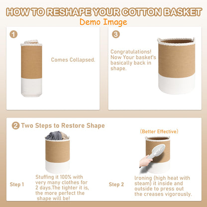 Homlikelan 72L Woven Laundry Hamper,Cotton Tall Wicker Laundry Basket for Blankets,Clothes,Pillows,Toys,Shoes Large Laundry Bin White