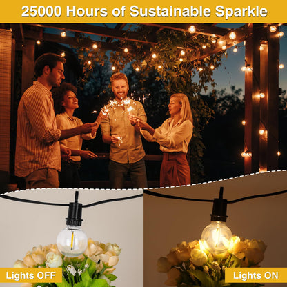 100FT Solar Lights Outdoor String Lights Waterproof G40 Patio lights Solar Powered with Remote USB Port 30+2 LED Shatterproof Bulbs 3 Light Modes, Dimmable Solar Lights for Camping for Porch Backyard