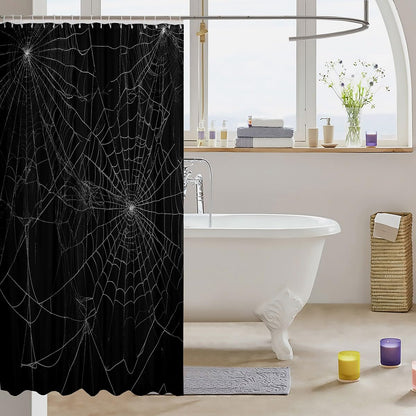 Feelyou Spider Web Bath Curtain Halloween Theme Spider Print Shower Curtain Black White Decor Bathroom Curtain Set Polyester Trick or Treat Waterproof Shower Curtains 72"x72"
