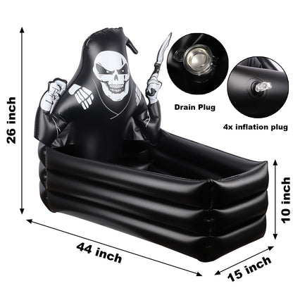 44 Inch Inflatable Grim Reaper Coffin Cooler Halloween Party Supplies 120+ Cans Large Capacity Inflatable Drink Holder for Indoor Outdoor Home Halloween Birthday Party Decorations, Black