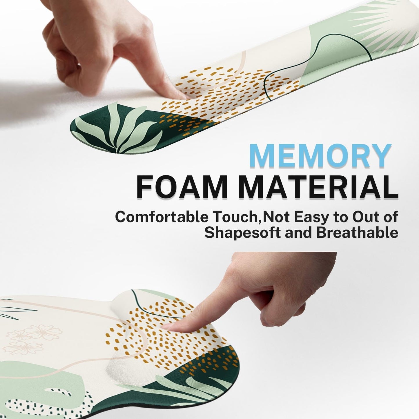 Britimes Keyboard Mouse Pad Set 4in1 Large Mousepad+Keyboard Wrist Rest+Mouse Wrist Rest+Coaster Set with Ergonomic Design for Home Office Computer 35.4x15.7Inches (Green Boho Leaves)