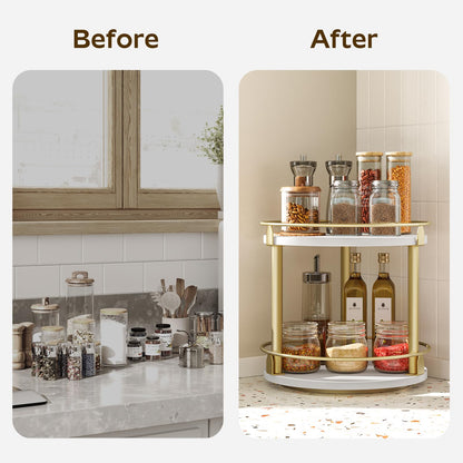 3-Tier Lazy Susan Organizer, Rotating Spice Rack, Spinning Organizer, Industrial Turntable Spice Rack Organizer for Cabinet, Kitchen Countertop, Pantry, Rustic Brown and Black SR23BR