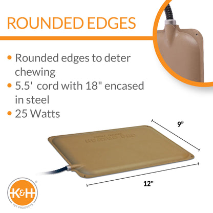 K&H Pet Products Heated Extreme Weather Outdoor Kitty Pad Petite, Waterproof Heated Cat Mat, Pet Warmer for Outside Feral Cat Houses, Indoor Outdoor Warming Pet Mat - Petite 12 X 9in Tan 25W