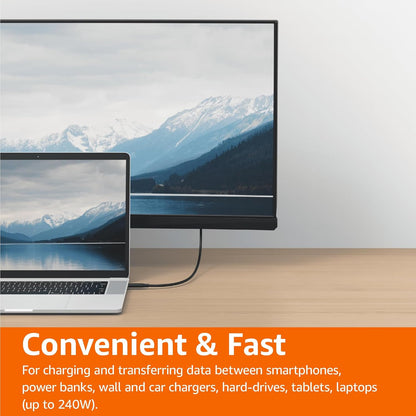 Amazon Basics USB-C to USB-C 4 Fast Charger Cable, 40 Gbps, 8K Video, 240W, USB-IF Cert, Thunderbolt 4/3 Compatible, for Apple iPhone 16/15, iPad, Samsung Galaxy, Tablets, Laptops, 3.3 foot, Black