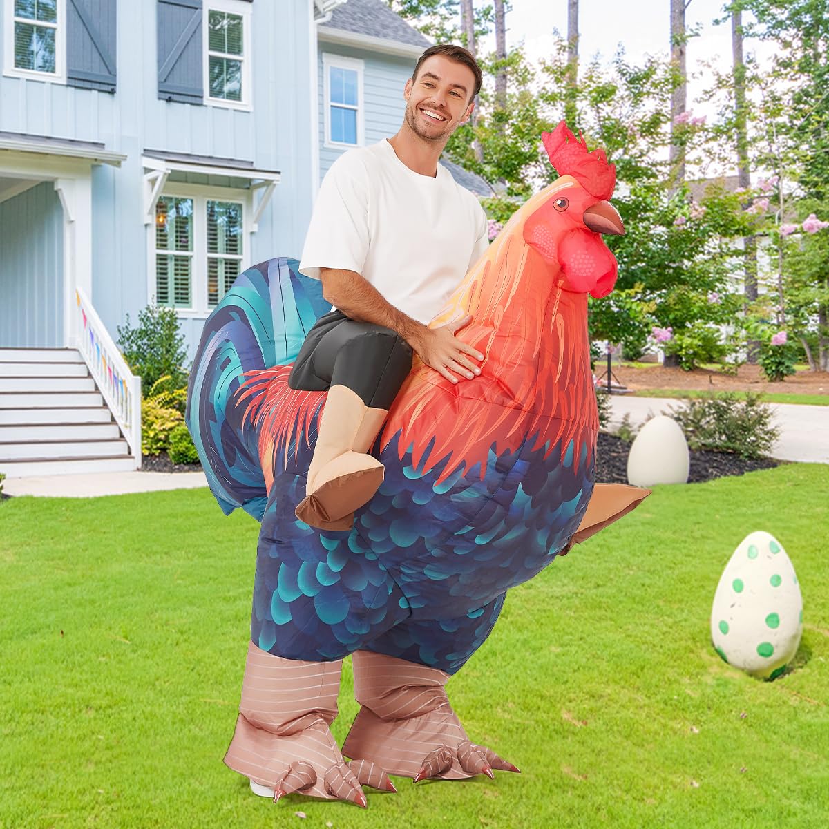 COMIN Inflatable Chicken Costume Ride-on Rooster Adult Blow up Suit Funny Fancy Dress Cosplay Halloween Costume