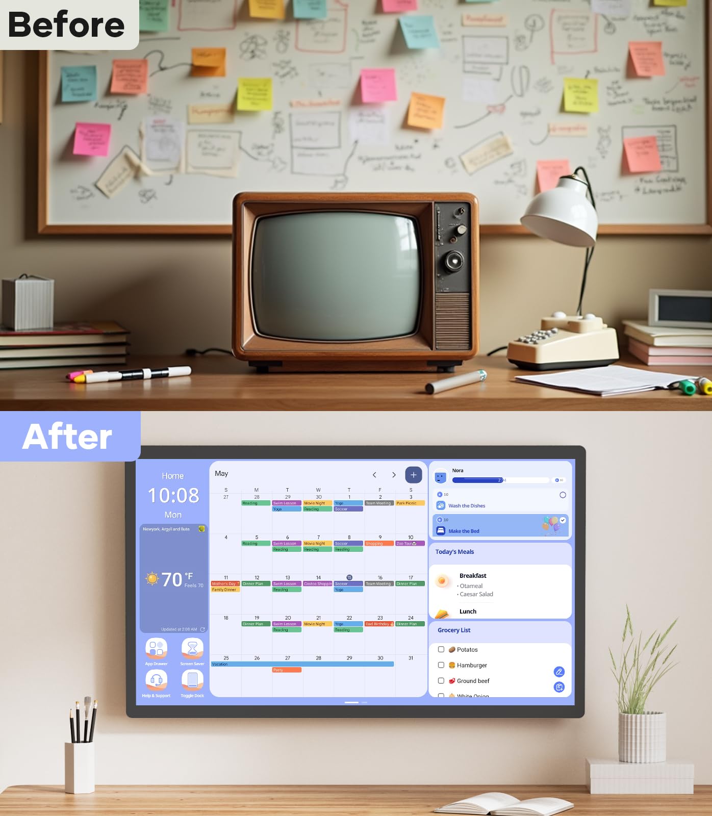 Cozyla 24'' Digital Calendar Wall Touch Screen Syncs All Android Tablet Apps To Do List Notepad Electronic Wall Smart Calendar for Family Chore Chart for Kids Adults Meal Planner Wall Mount Black