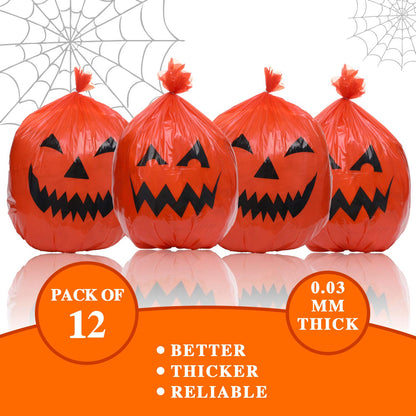 12 Pieces Halloween Lawn and Leaf Bags Pumpkin Pattern Lawn Bags for Outdoor Plastic Halloween Party Decoration for Leaves