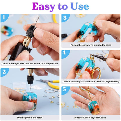 LET'S RESIN Electric Resin Drill, 74Pcs Hand Drill Supplies with 3-Jaw Clamp-Applicable to A Larger Drilling Range (0-3mm), Grip Nose Pliers, Keychain Making Kit, Tools for Resin Art