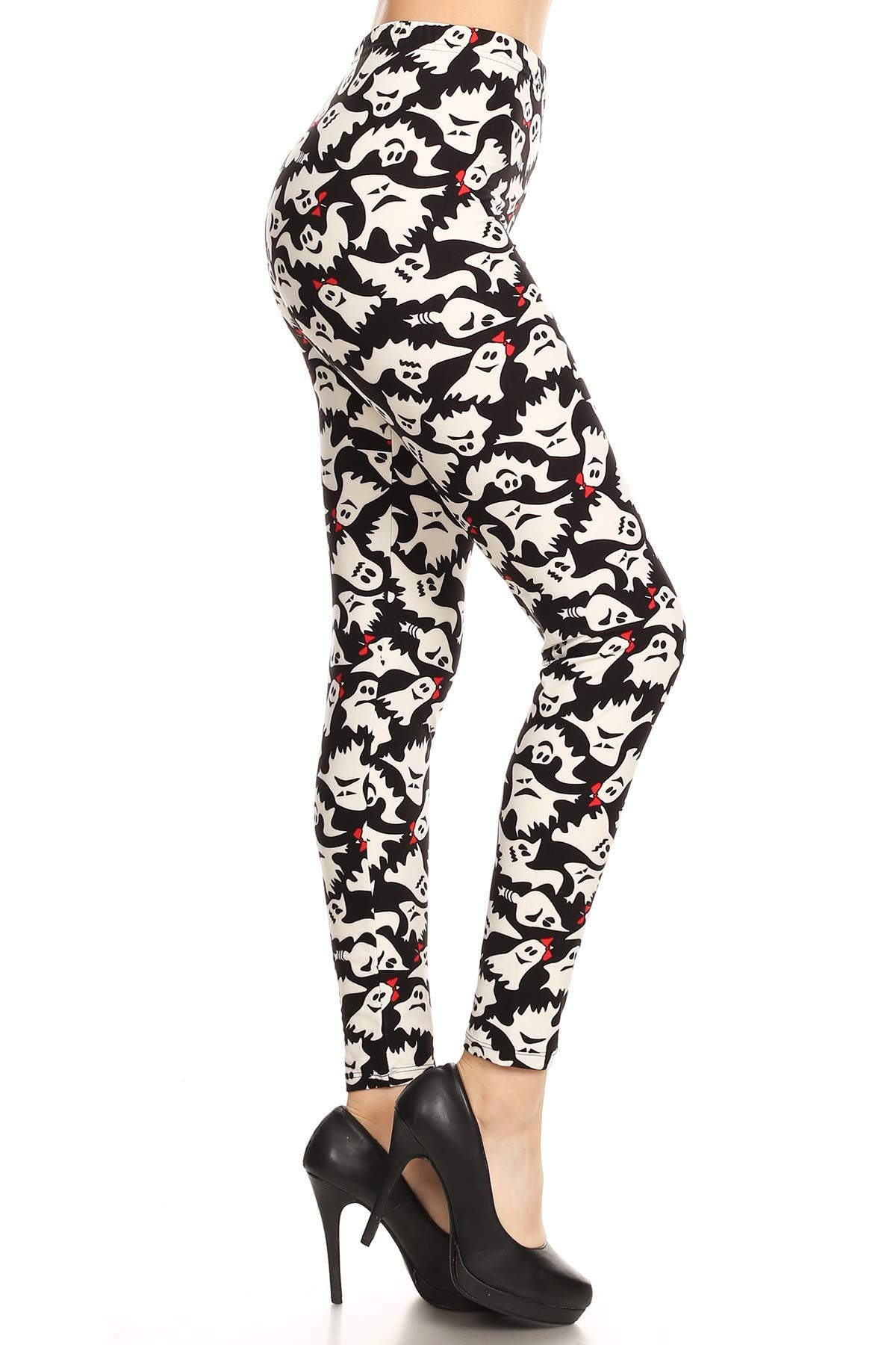 Leggings Depot Women's High Waisted Skull & Halloween Print Leggings-Full Length-S602, Crafty Ghosts, One Size