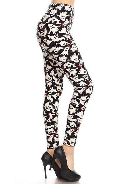 Leggings Depot Women's High Waisted Skull & Halloween Print Leggings-Full Length-S602, Crafty Ghosts, One Size